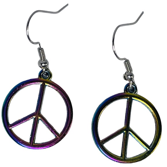 Rainbow shiny peace sign earrings NEW - Picture 6 of 6